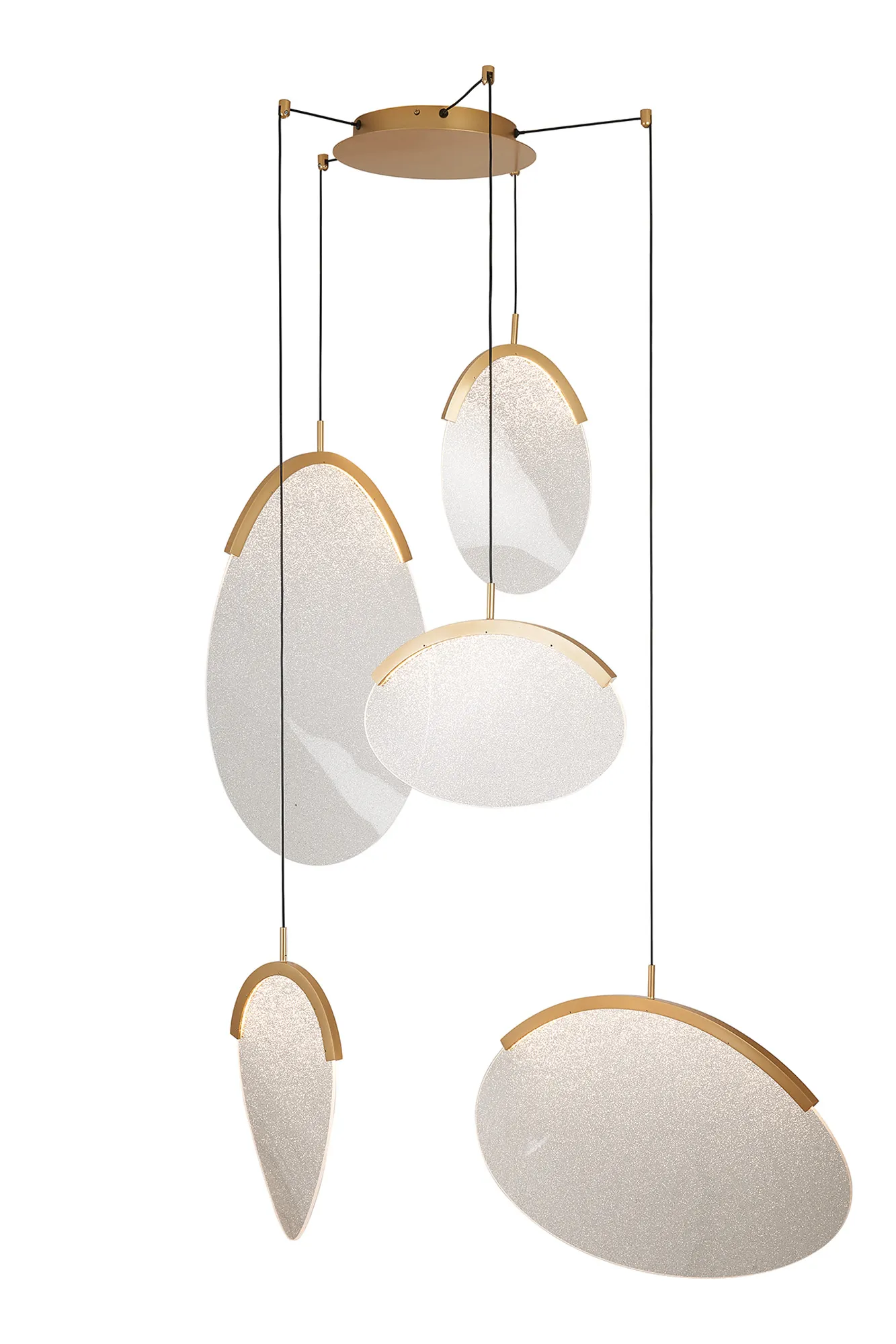 M9645  Oasis 90cm 5 Light Pendant, 65W LED, 3000K, Triac Dimmable, Gold
